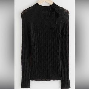 & other stories black scalloped sheer long sleeve turtleneck
